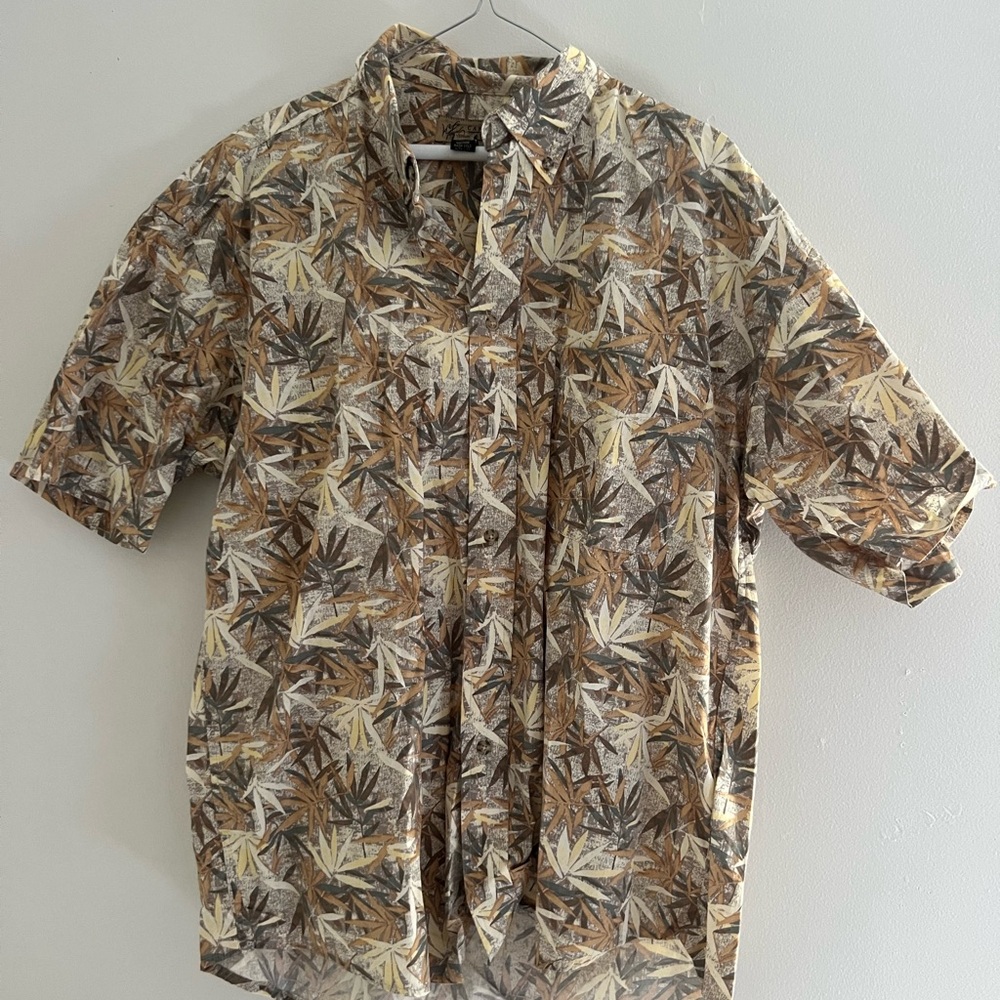 Casual Button Down Shirt in Brown and Tan with Camouflage Pattern